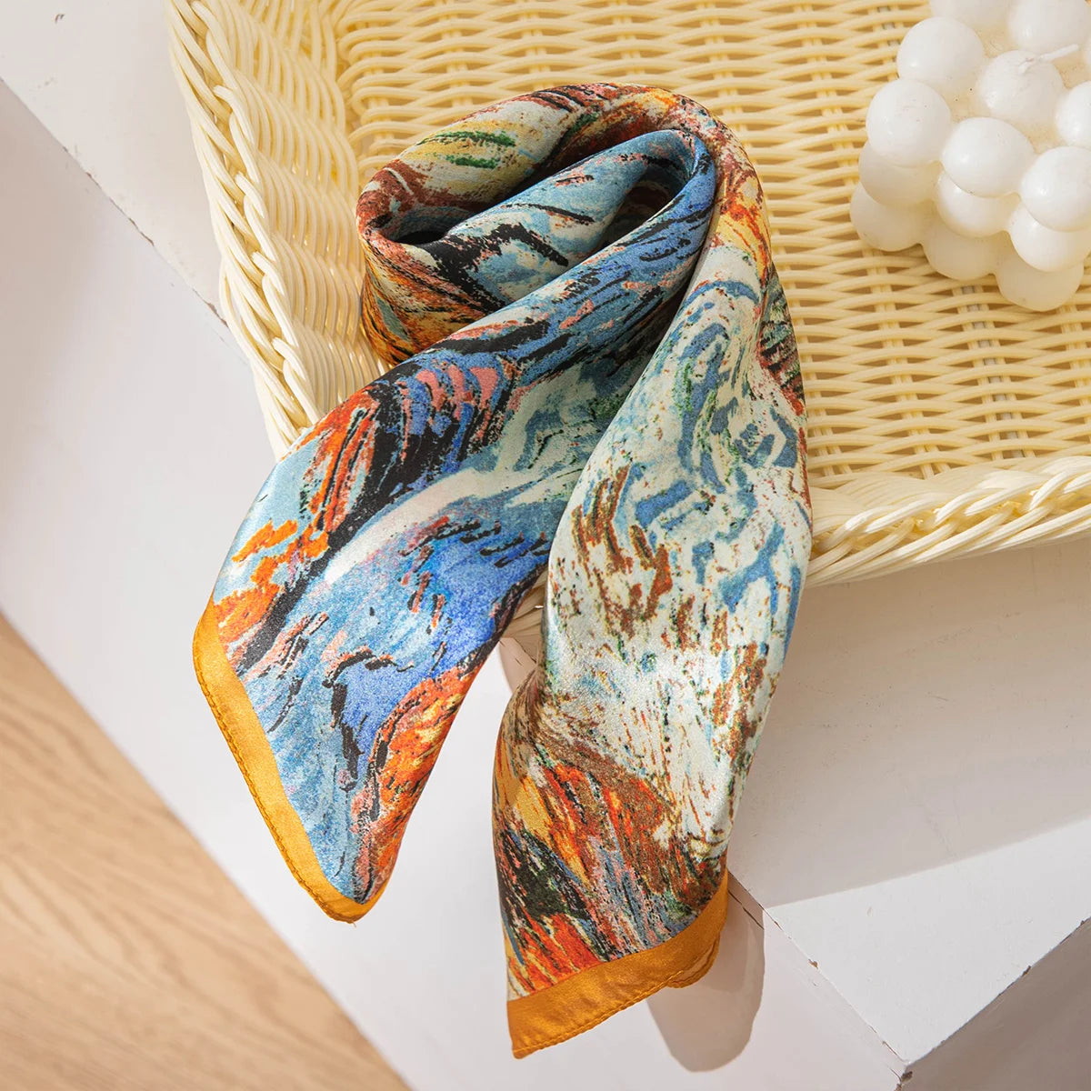 Draped autumn oil painting Silk Square Scarf view