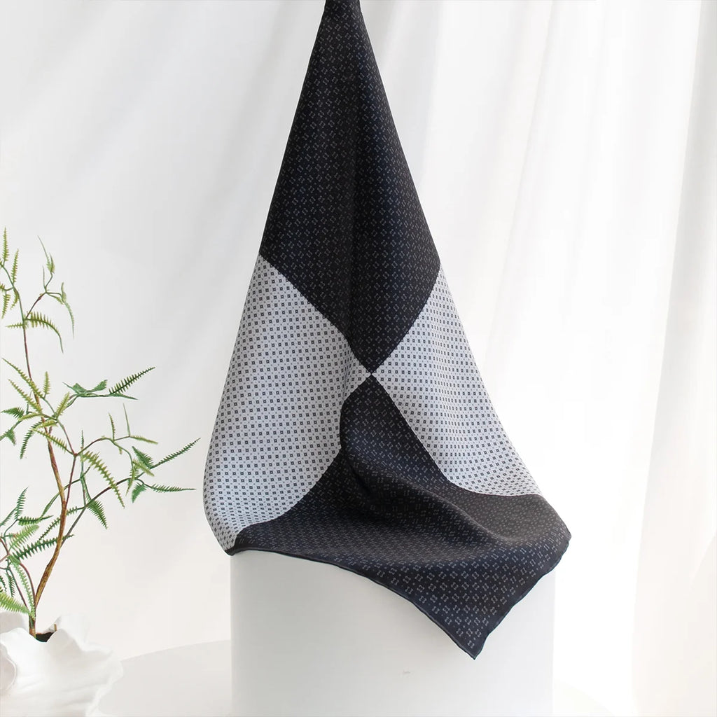 Draped black white patchwork Silk Square Scarf view