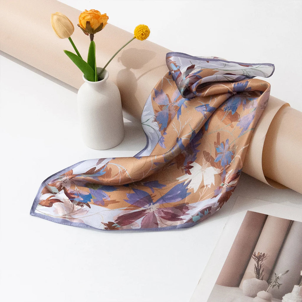 Draped blue purple floral Silk Square Scarf view