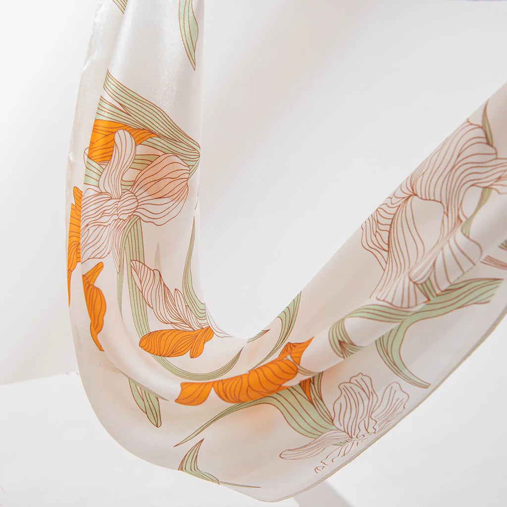 Draped botanical Silk Square Scarf fabric view