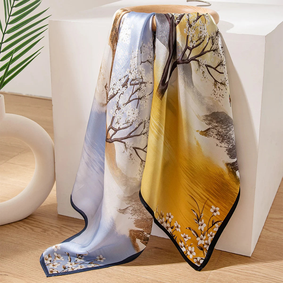 Draped landscape Silk Square Scarf full product view