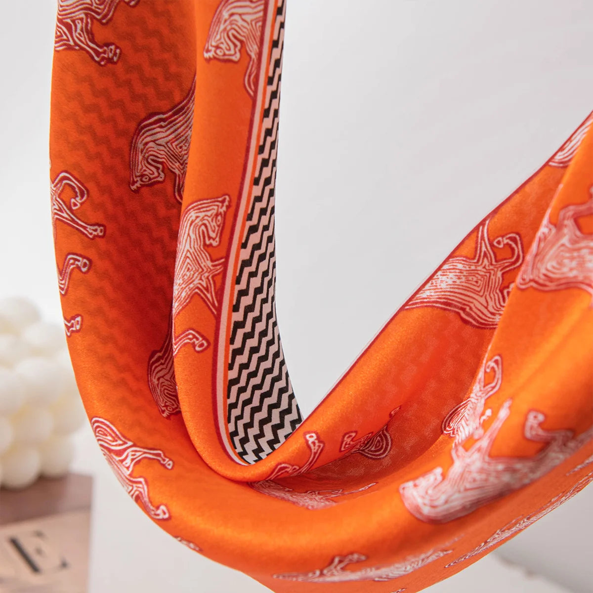 Draped orange horse Silk Square Scarf detail view