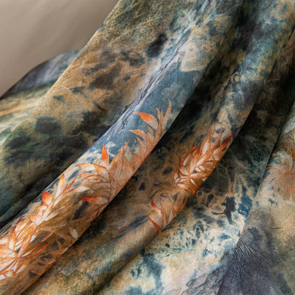 Emerald botanical silk scarf leaf detail