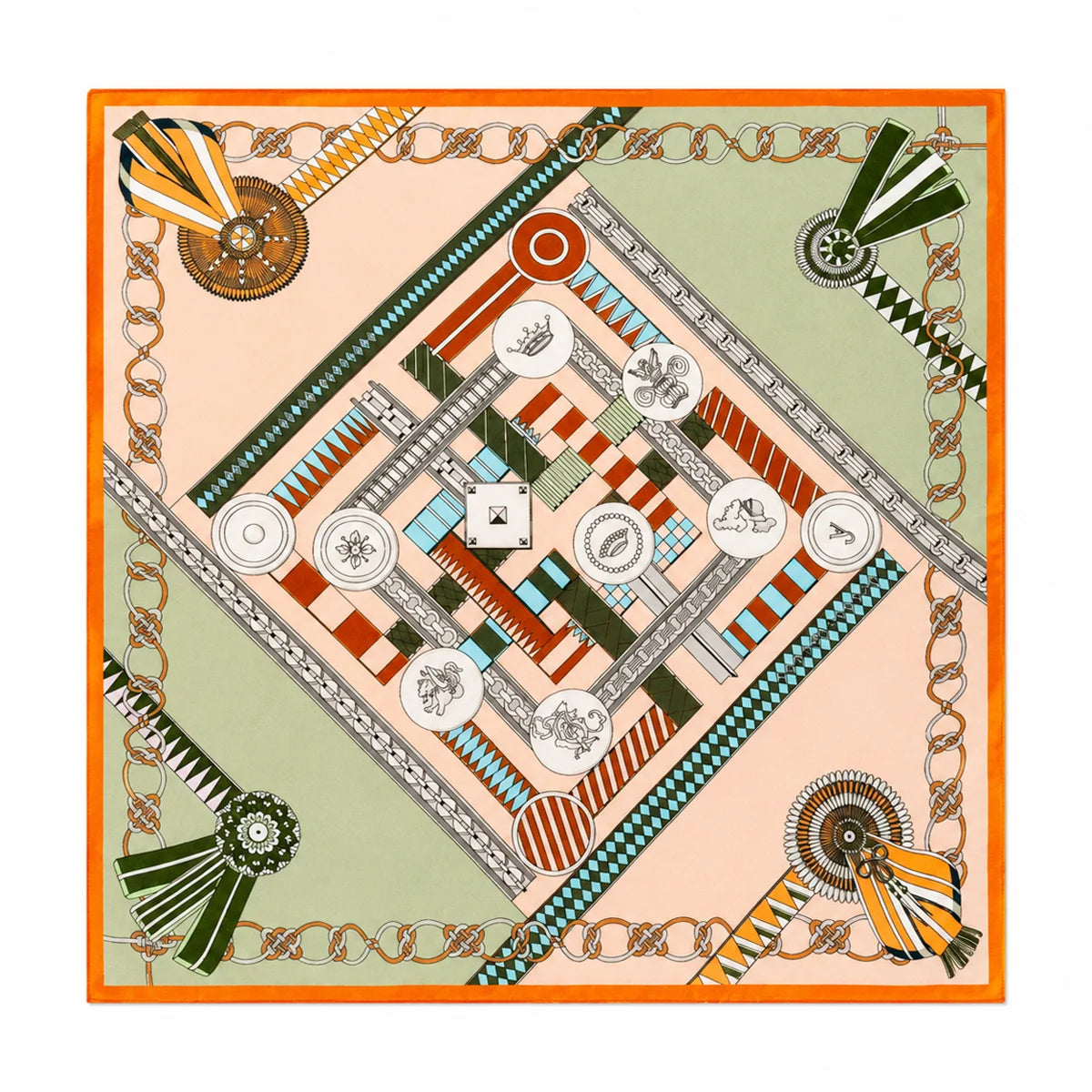 Emerald emblem Silk Square Scarf full pattern view