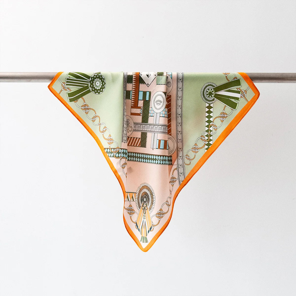 Emerald emblem Silk Square Scarf hanging display view