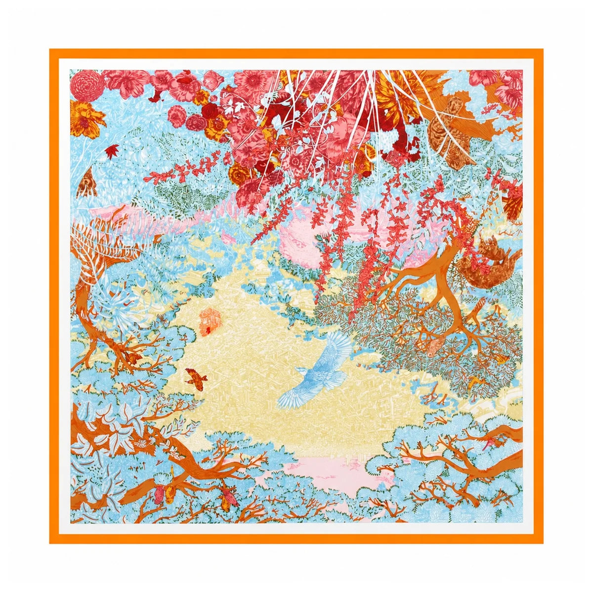 Enchanted garden Silk Square Scarf flat lay view