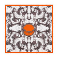 Flat-lay silk scarf with orange border and butterfly pattern