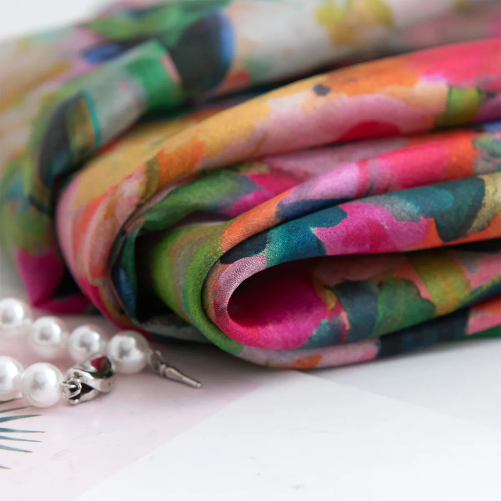 Folded blush daisy silk scarf with pearls