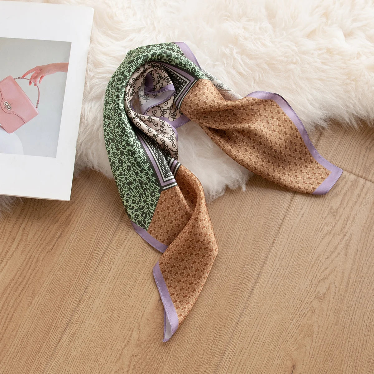 Folded colorblock Silk Square Scarf tabletop display