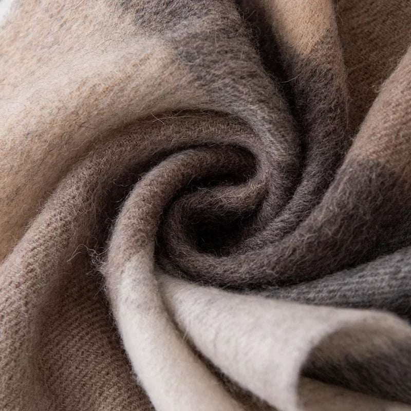 Gray cream and taupe checked fabric arranged in swirl
