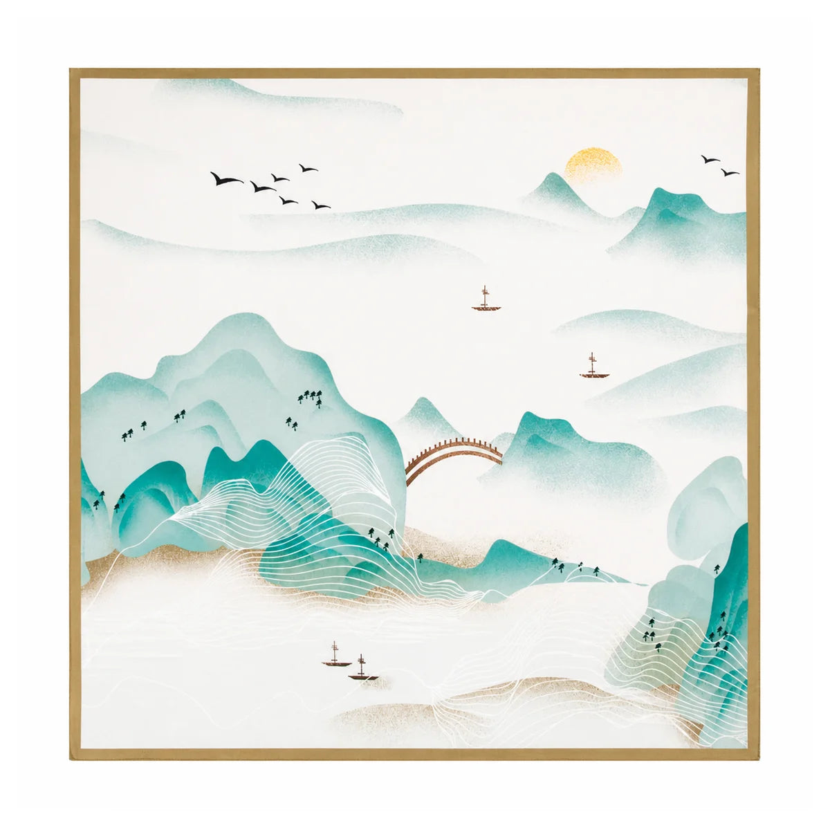 Green classical landscape Silk Square Scarf flat lay