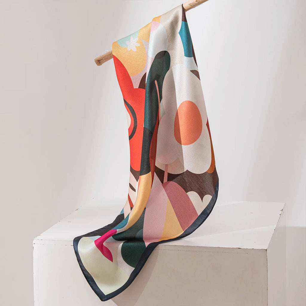 Hanging abstract floral Silk Square Scarf full view