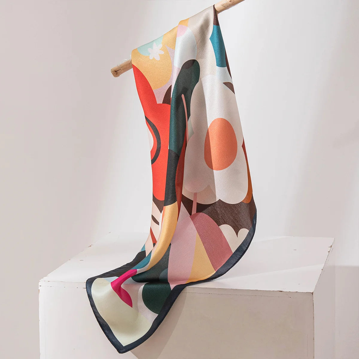 Hanging abstract floral Silk Square Scarf full view