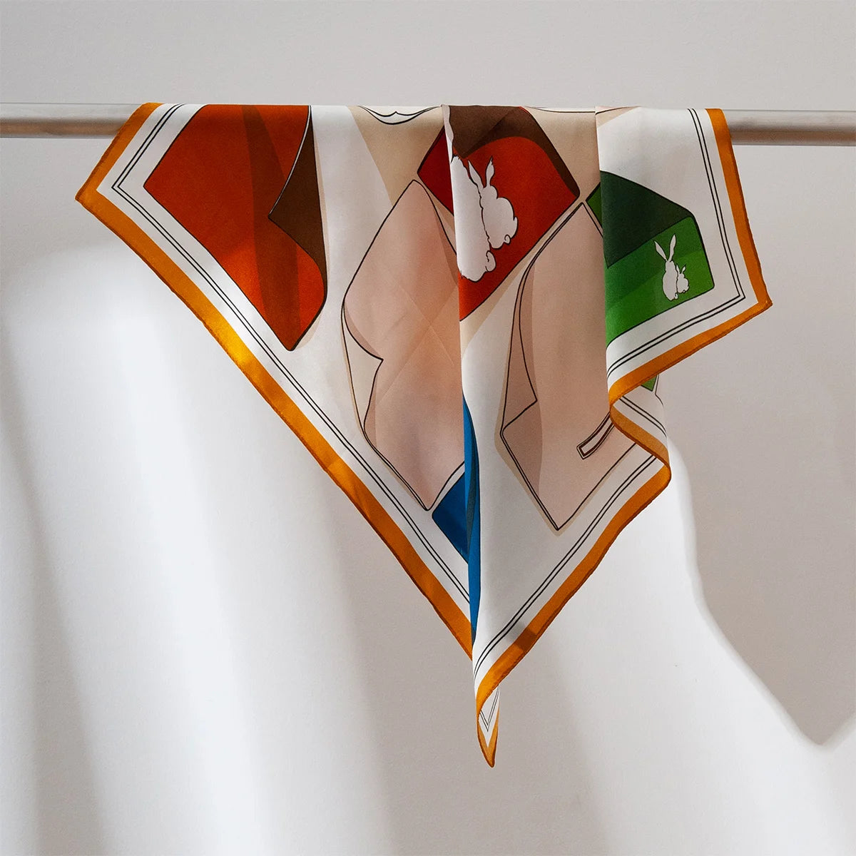 Hanging abstract patchwork Silk Square Scarf product display