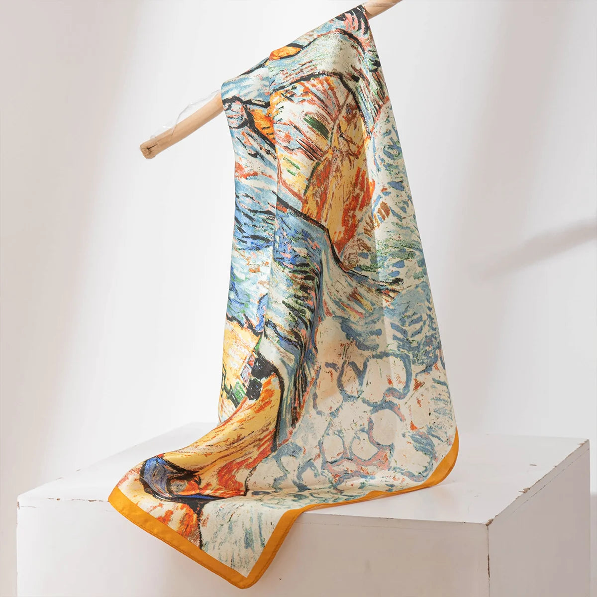 Hanging autumn oil painting Silk Square Scarf display