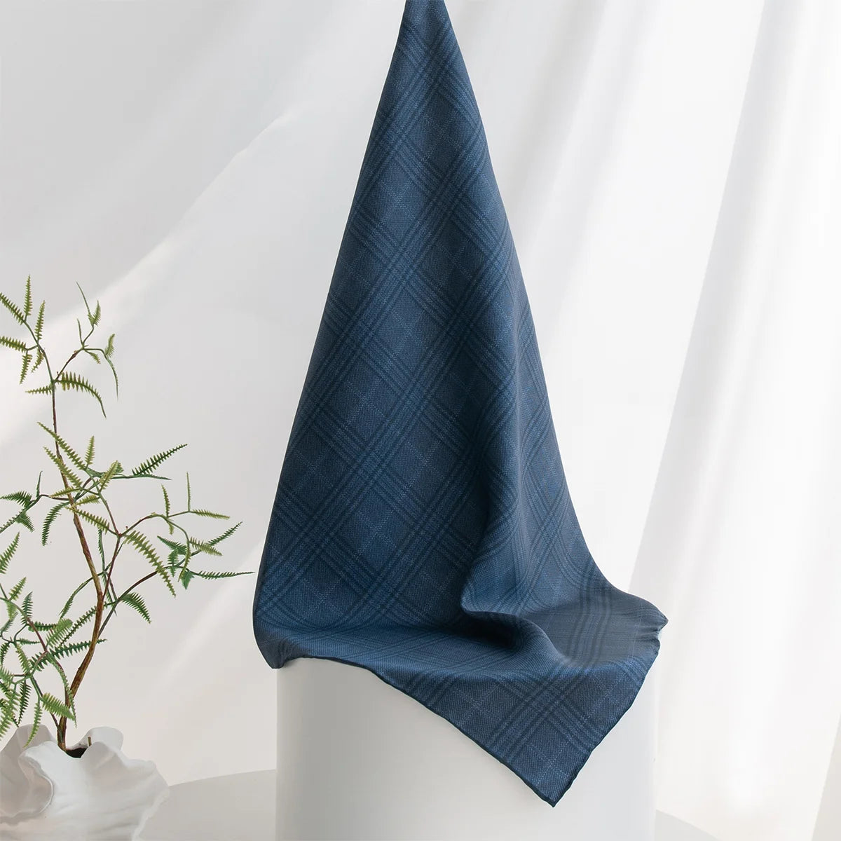 Hanging blue plaid Silk Square Scarf display