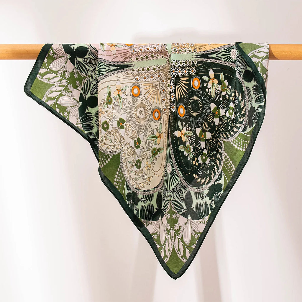 Hanging botanical medallion silk square scarf