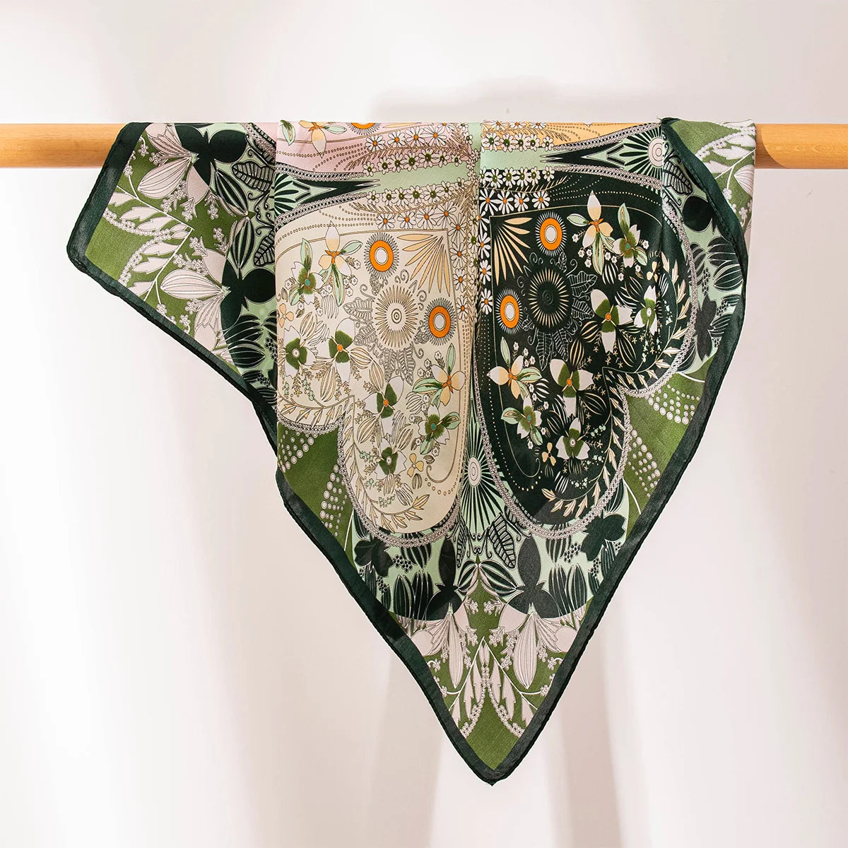Hanging botanical medallion silk square scarf