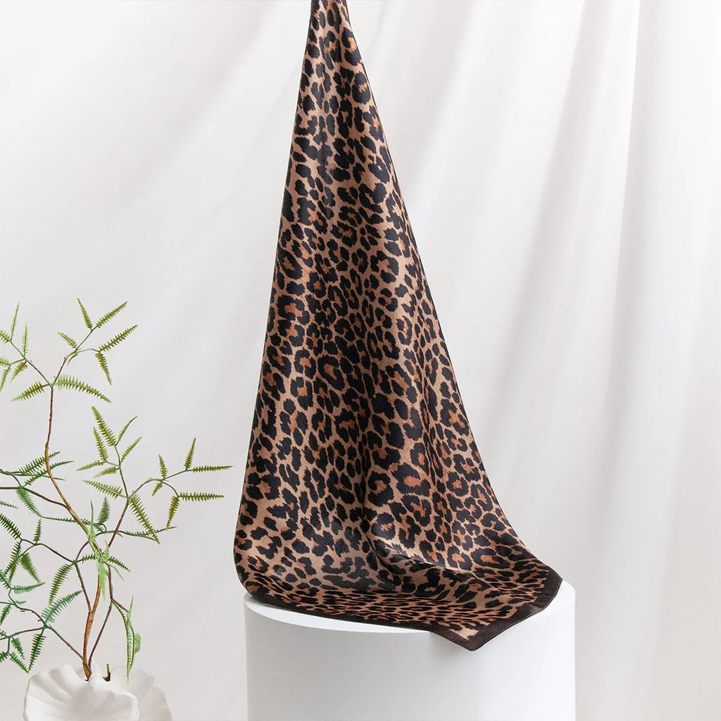 Hanging brown border mini leopard Silk Square Scarf