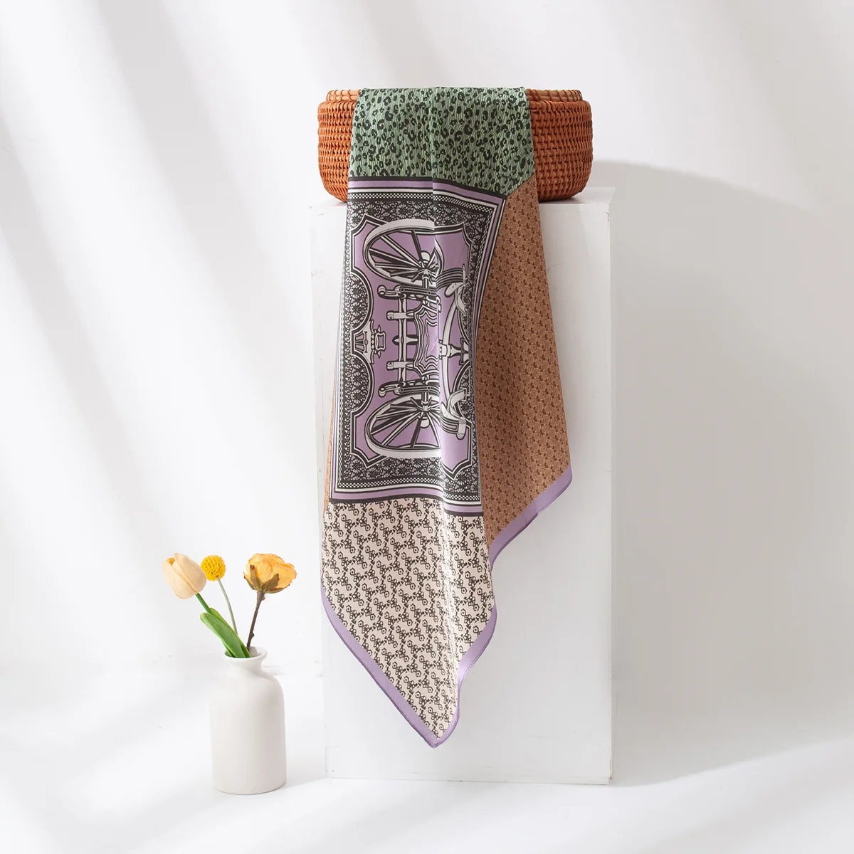 Hanging colorblock Silk Square Scarf product display