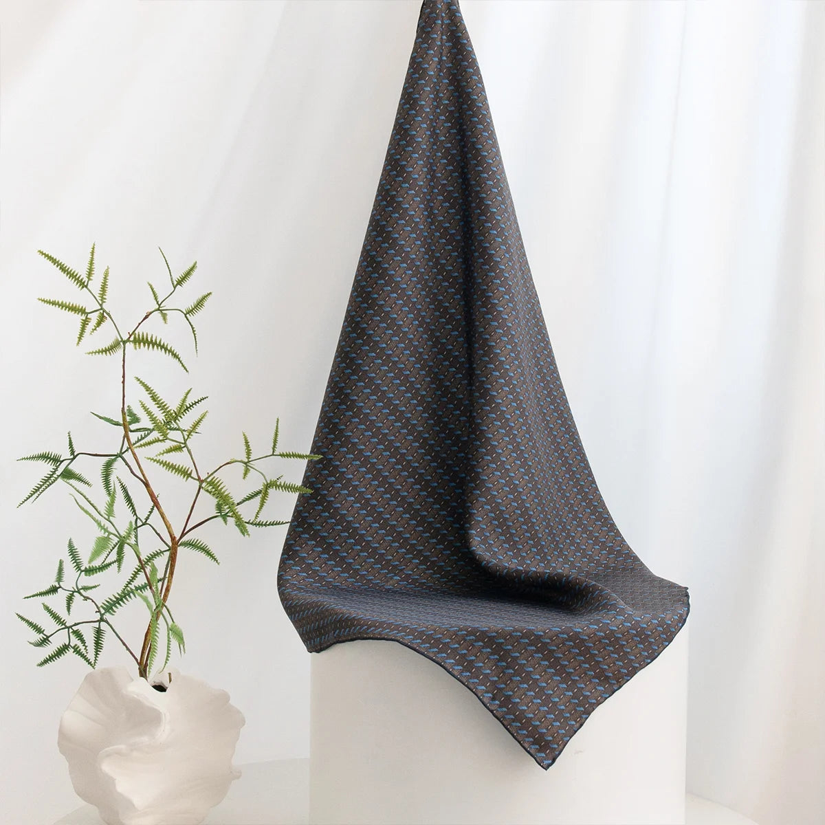 Hanging dark brown striped Silk Square Scarf view