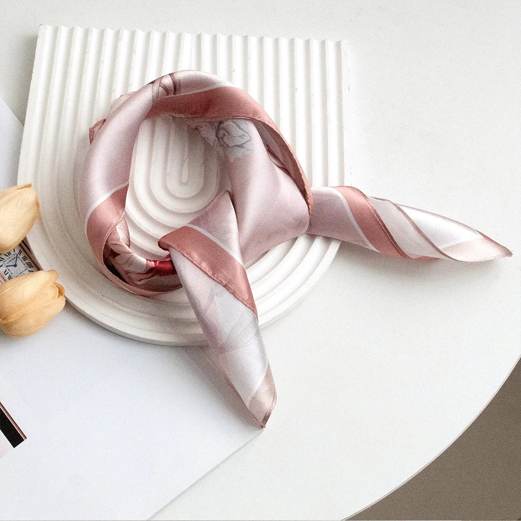 Knotted blossom Silk Square Scarf tabletop display