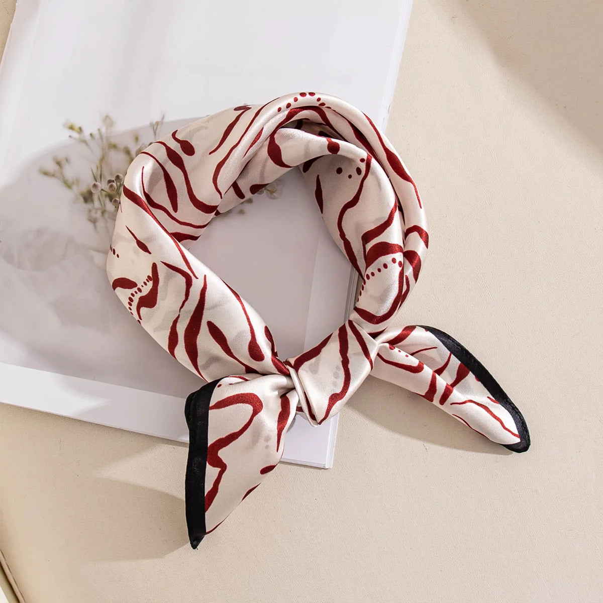 Knotted burgundy line Silk Square Scarf product display
