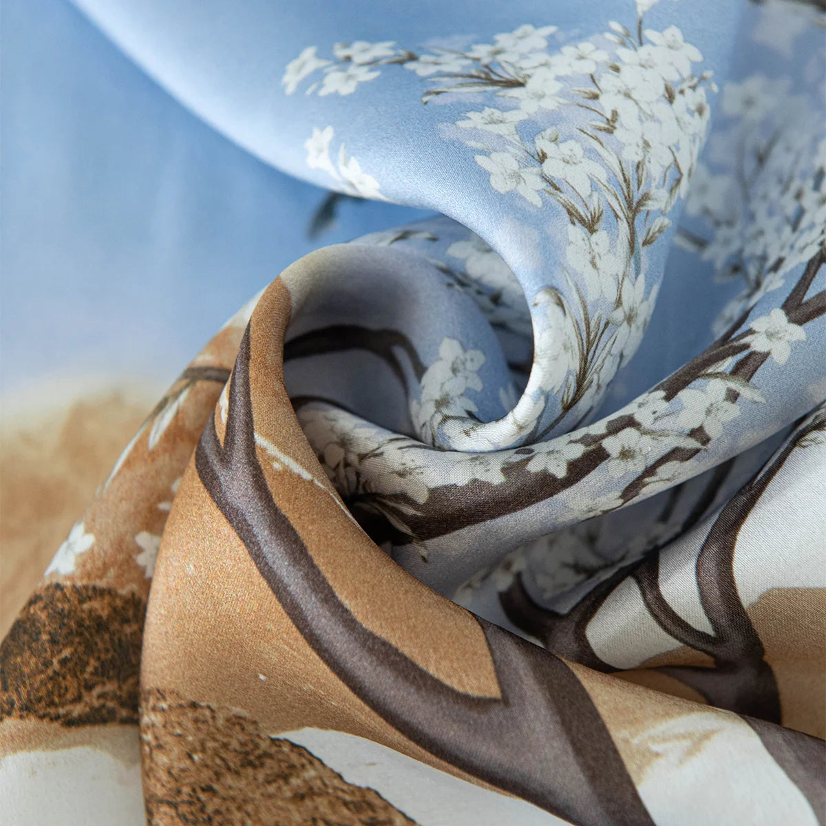 Landscape Silk Square Scarf fabric swirl close-up view