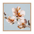 Light blue silk square scarf with bronze magnolia flowers
