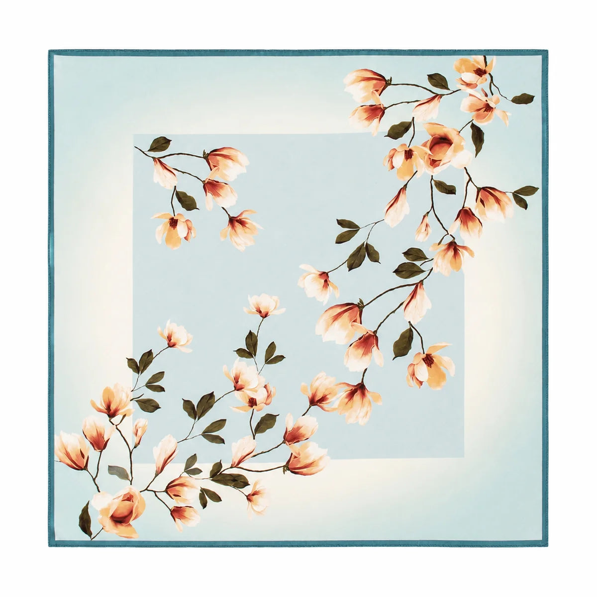 Light blue floral Silk Square Scarf full pattern