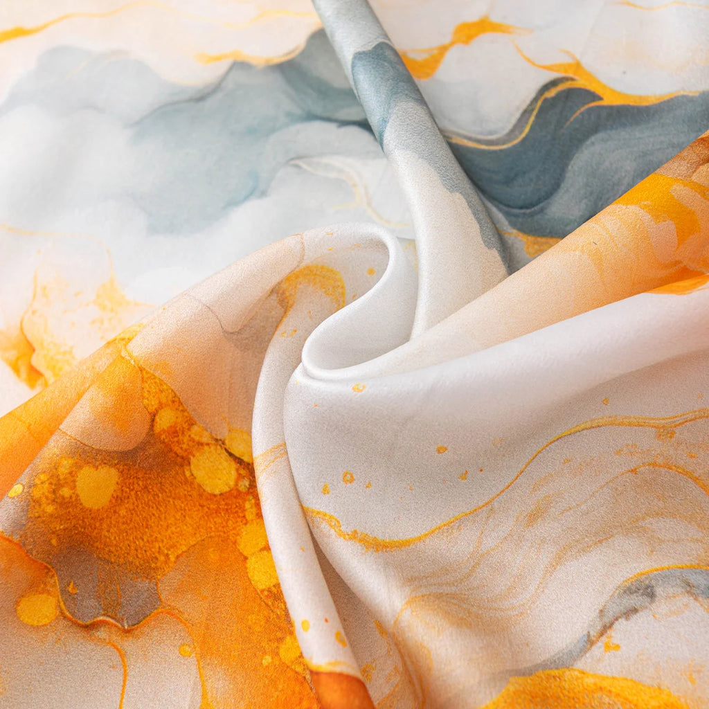 Marbled silk scarf fabric close-up