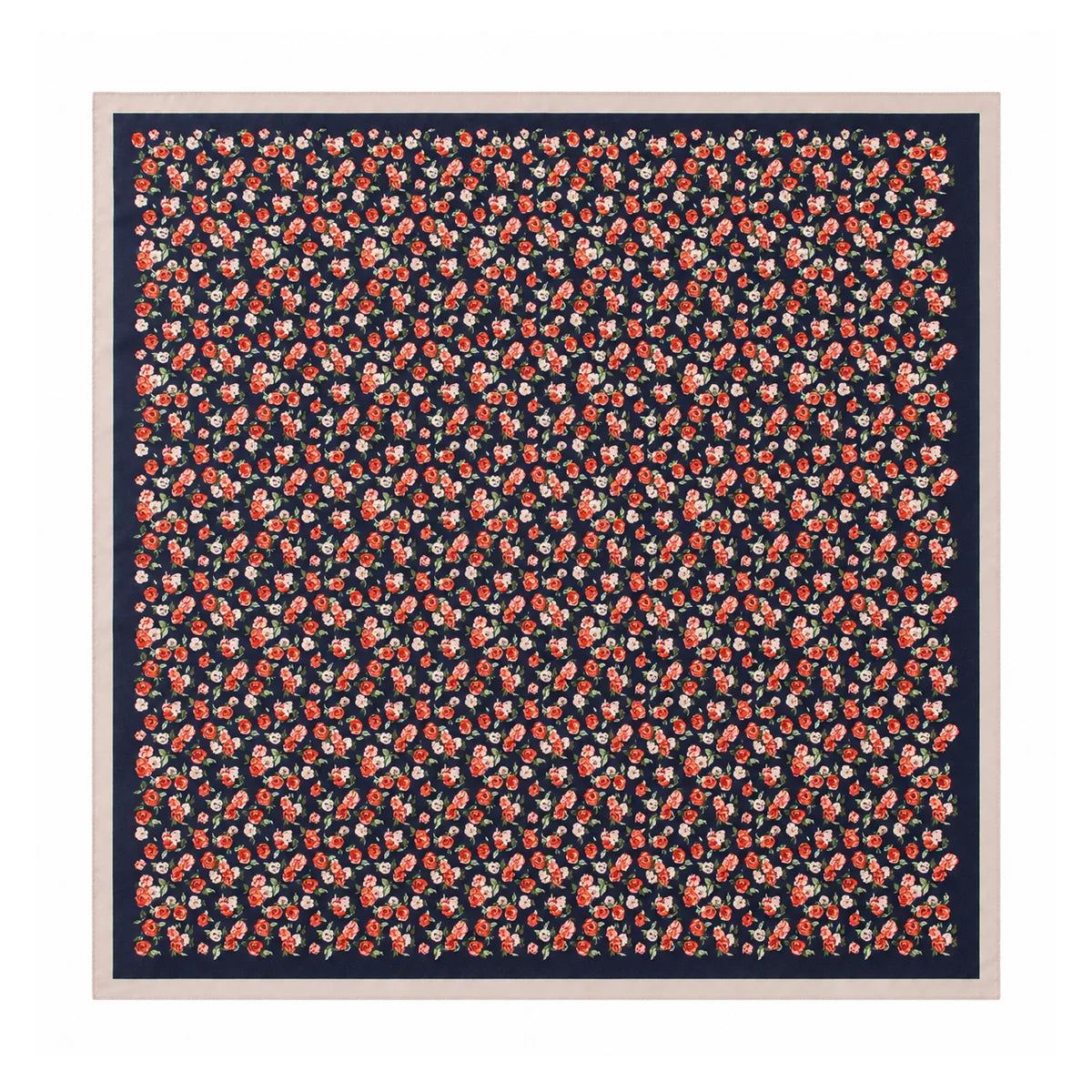 Navy ditsy rose Silk Square Scarf flat lay