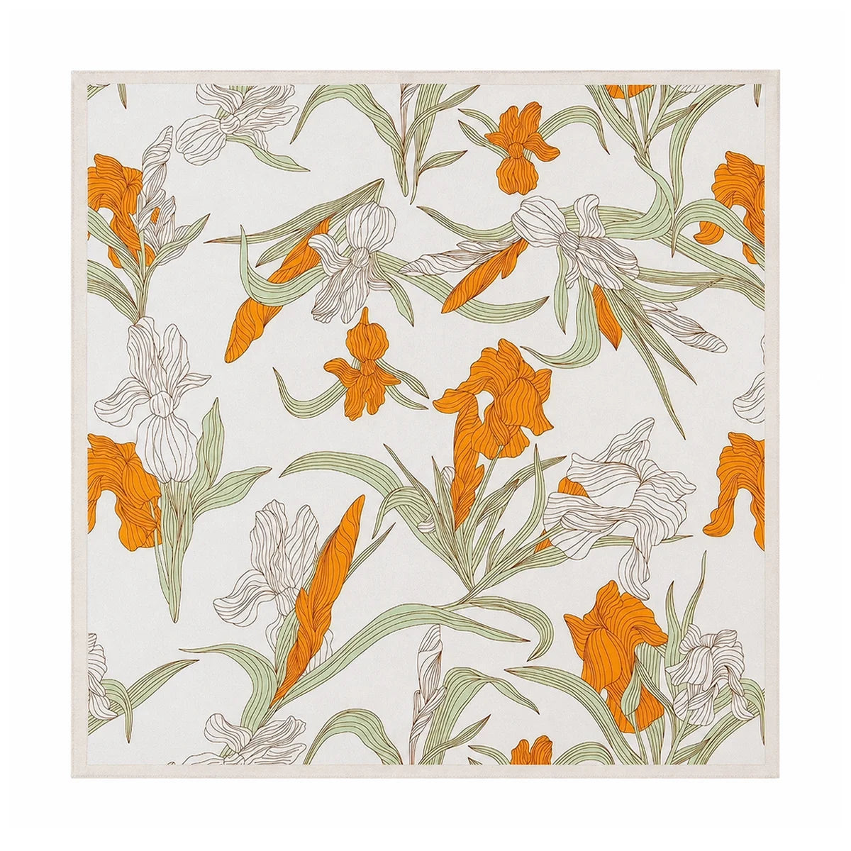 Orange botanical line art Silk Square Scarf flat lay