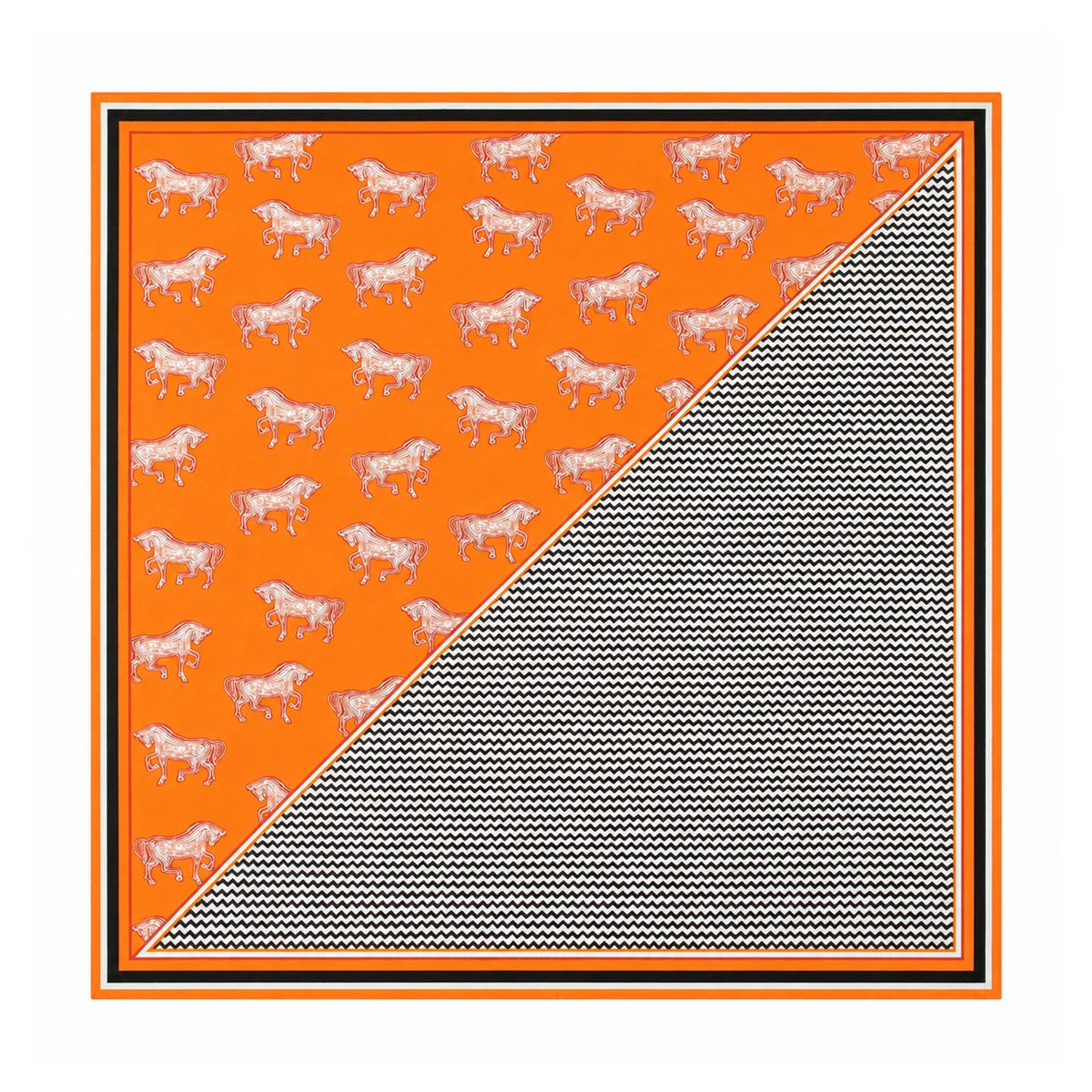 Orange equestrian chevron Silk Square Scarf flat lay