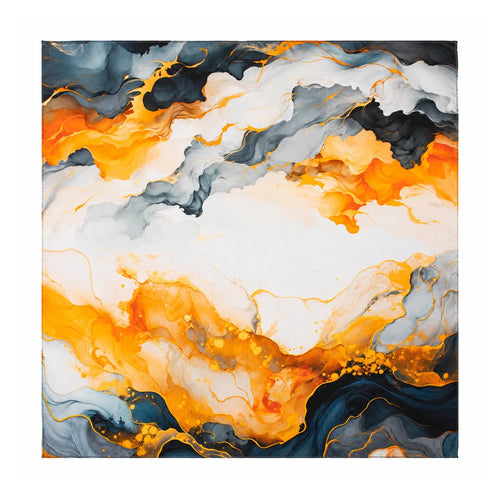 Orange gray marbled silk square scarf