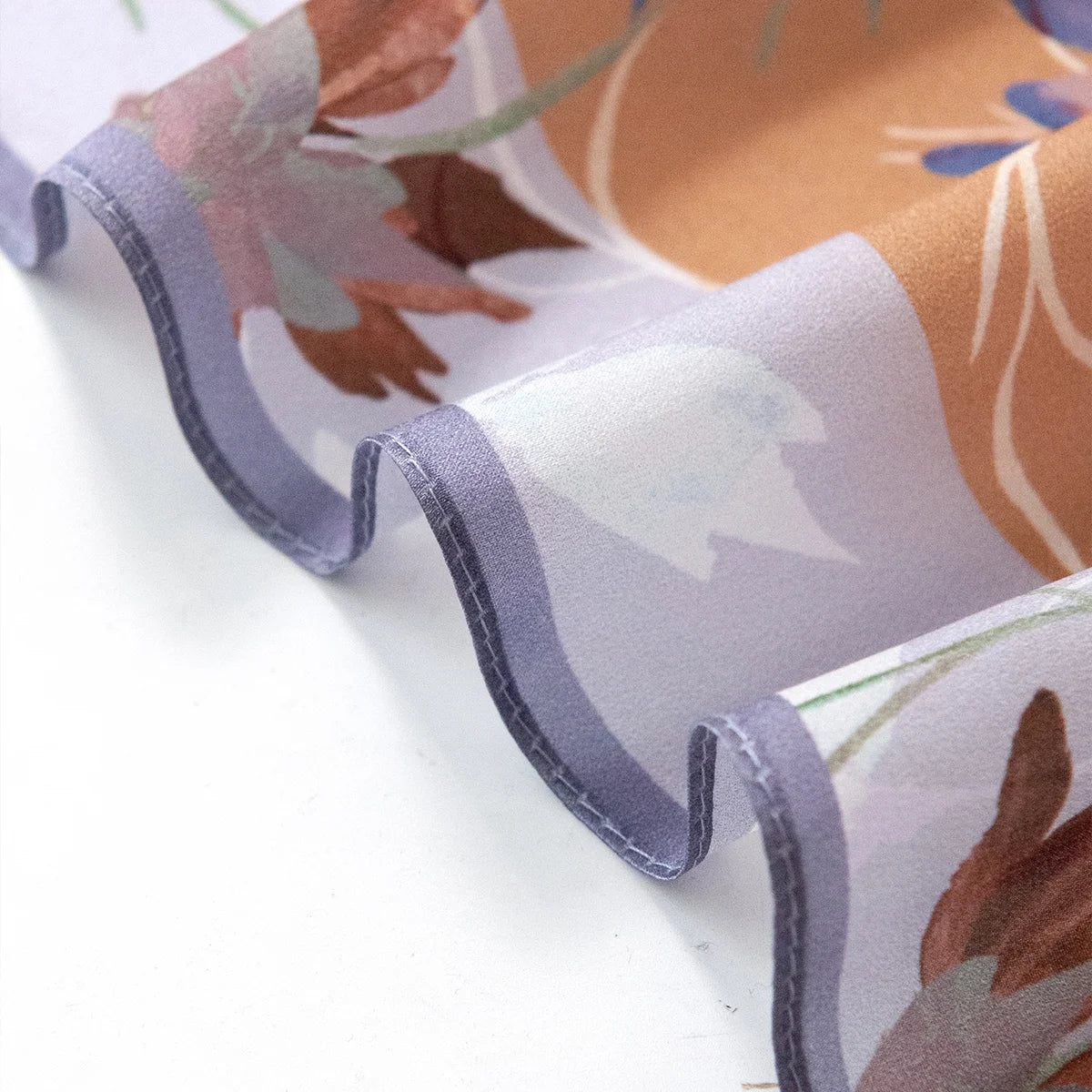 Purple edged floral Silk Square Scarf close-up
