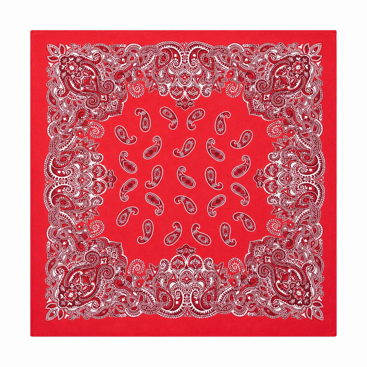 Red paisley silk square scarf flat lay