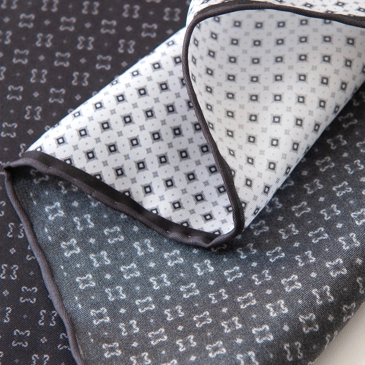Reversible black white Silk Square Scarf pattern detail