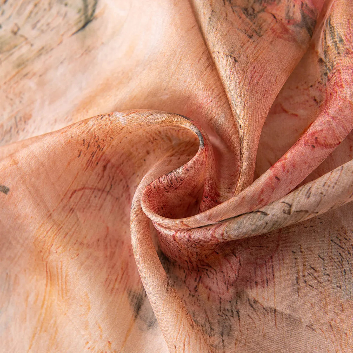 Rolled blush cherry blossom silk scarf close-up
