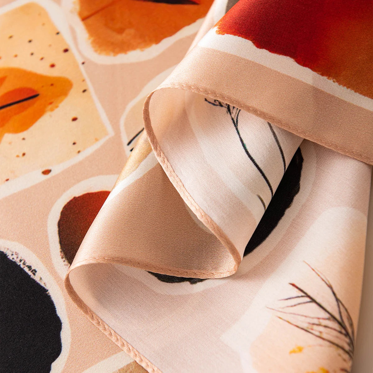 Silk Square Scarf folded edge and print detail