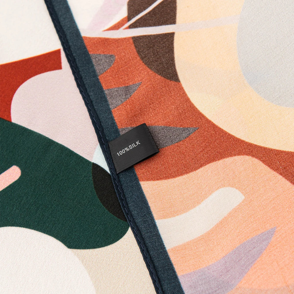 Silk Square Scarf label and abstract print detail