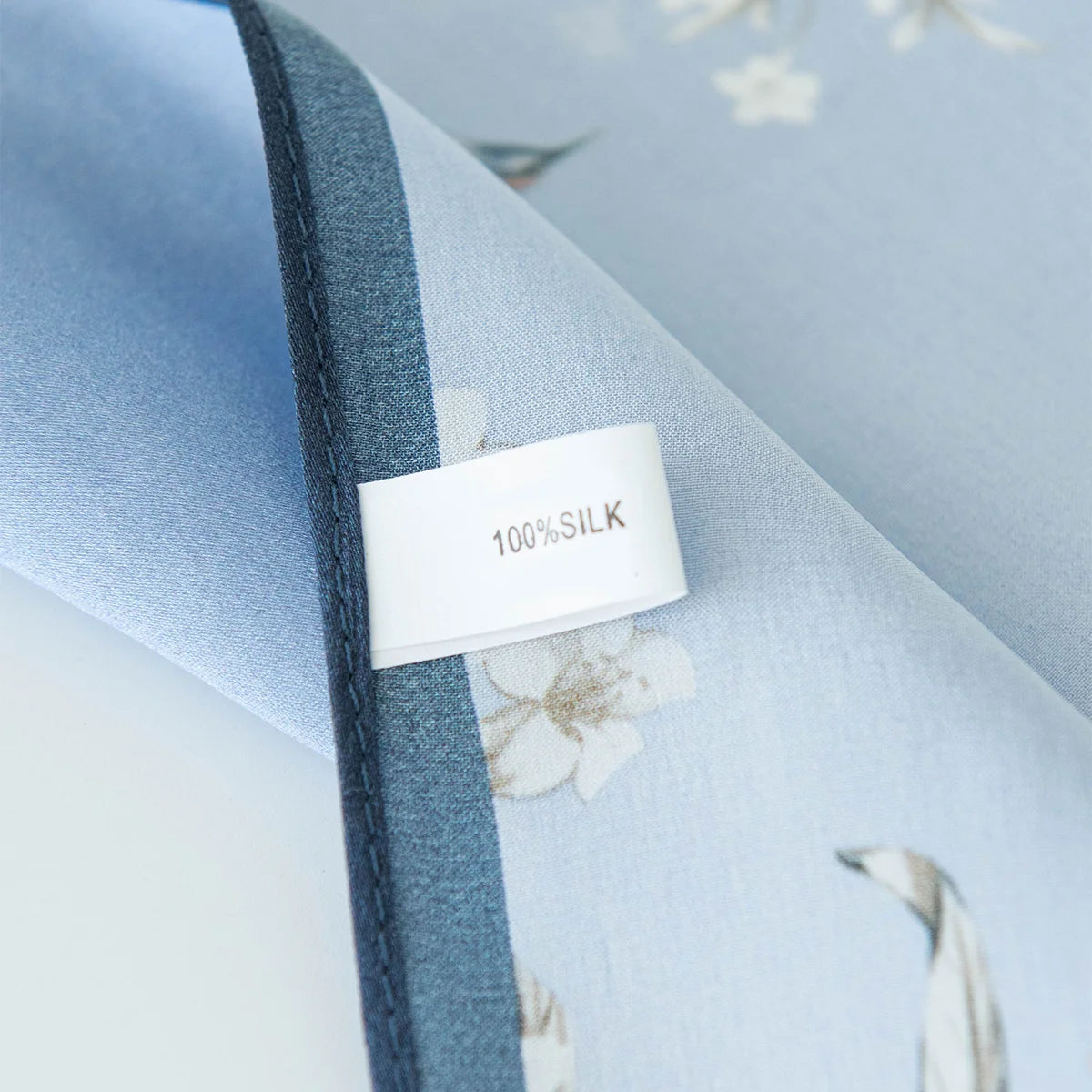 Silk Square Scarf label and blue border detail
