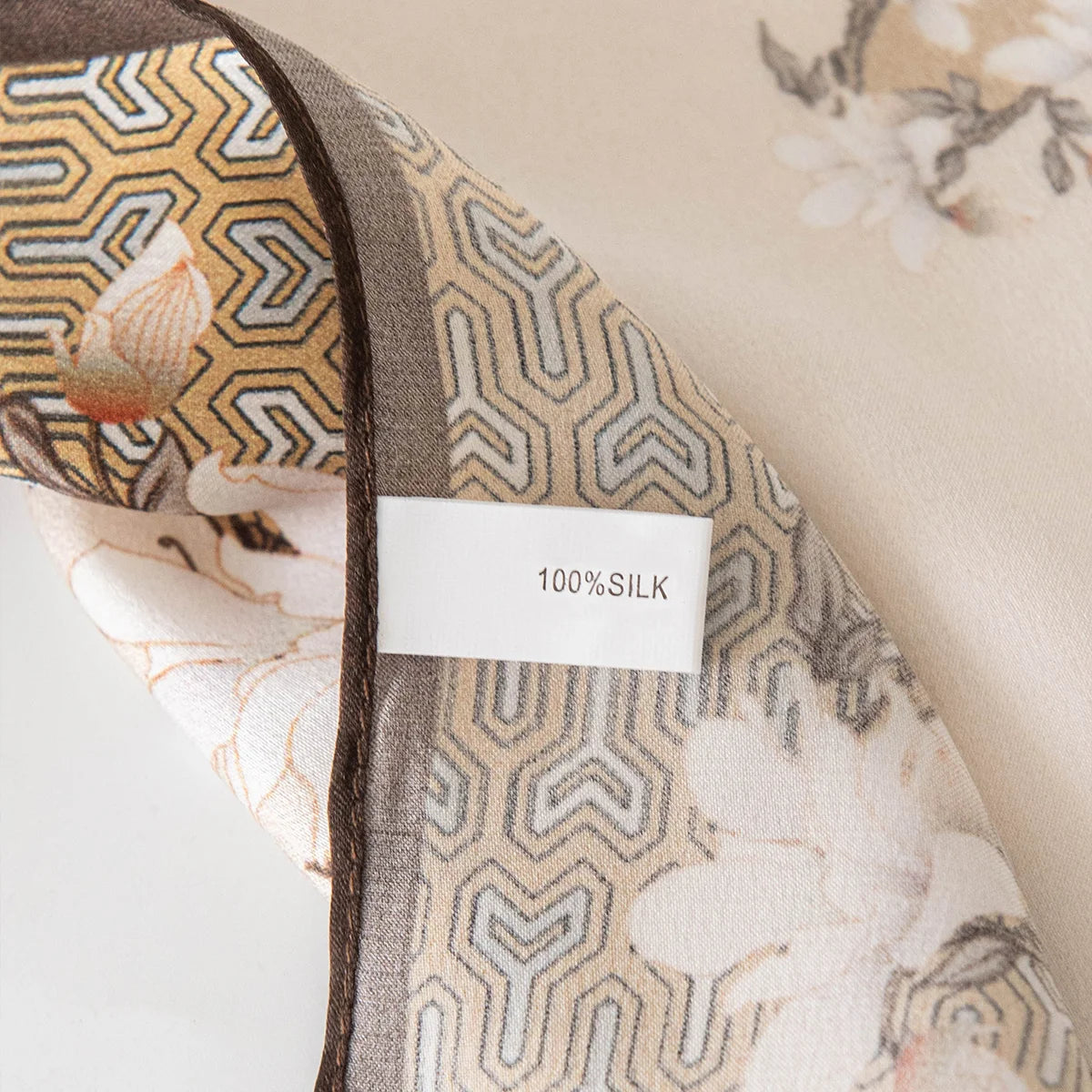 Silk Square Scarf label and border detail close-up
