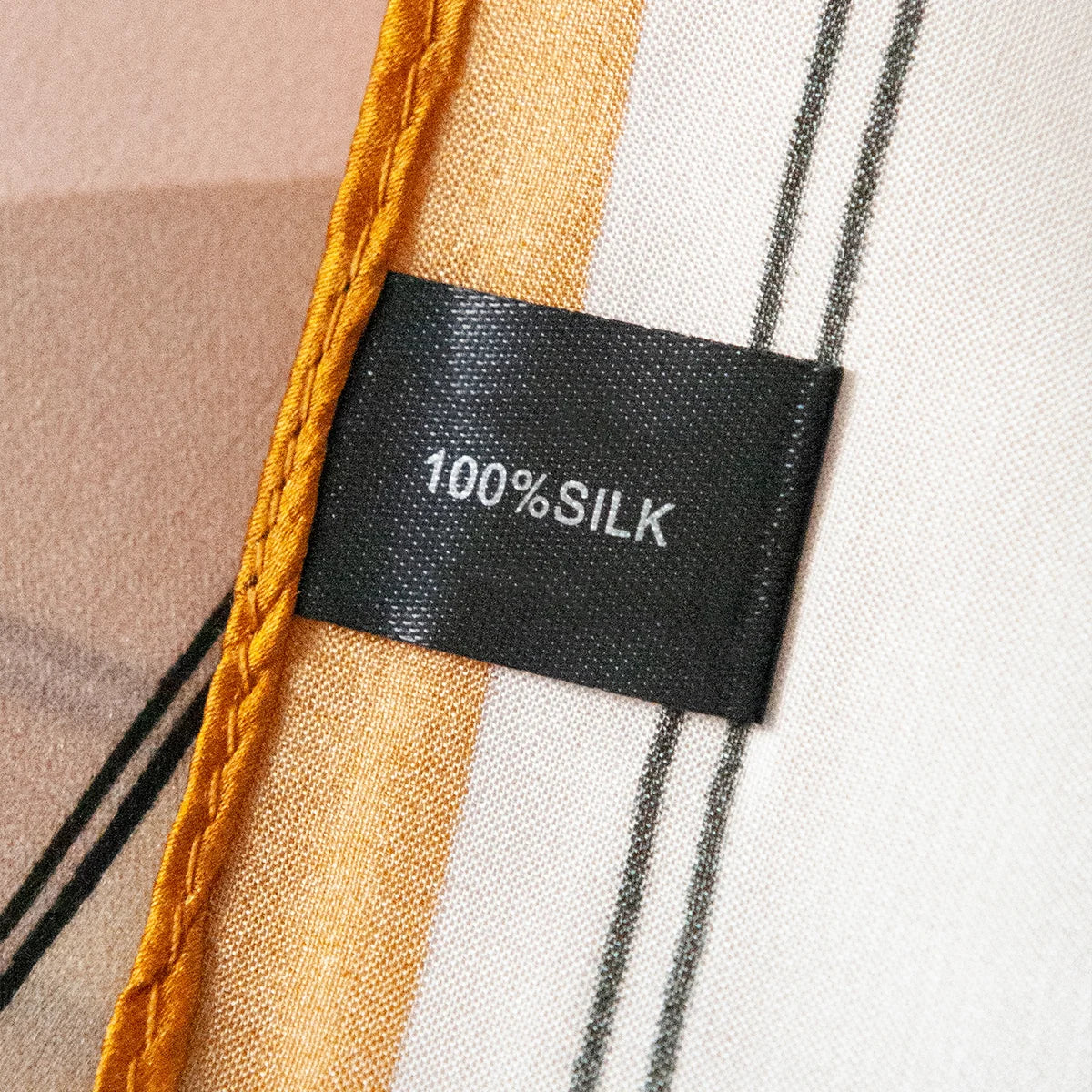 Silk Square Scarf label and orange border detail