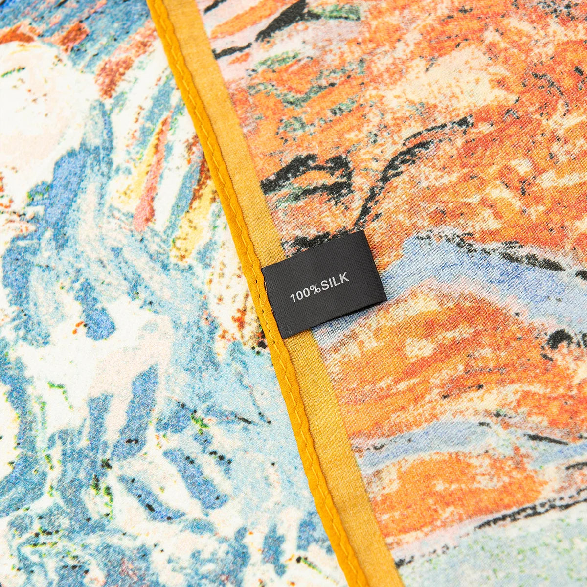 Silk Square Scarf label with autumn oil painting