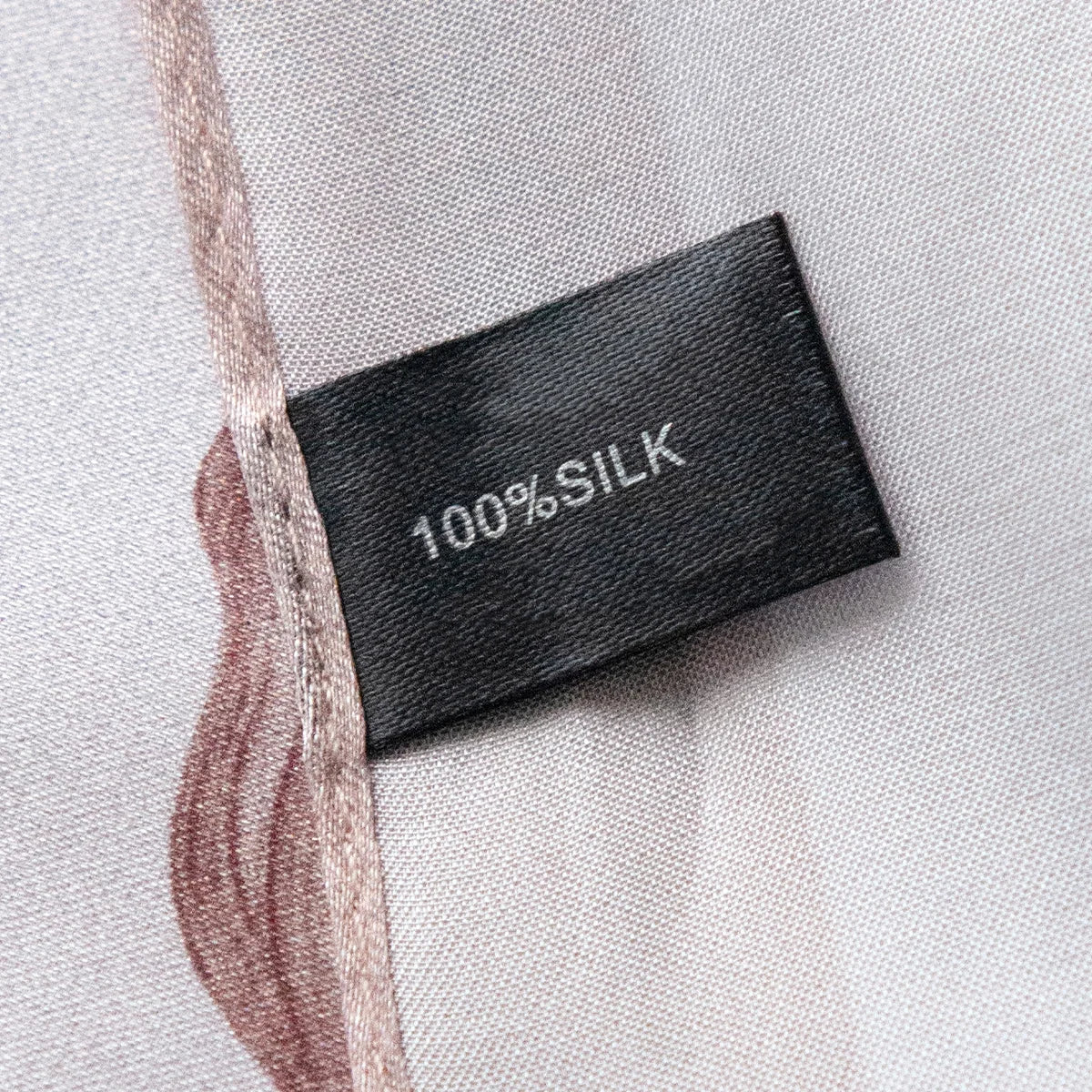 Silk Square Scarf label with blossom print detail
