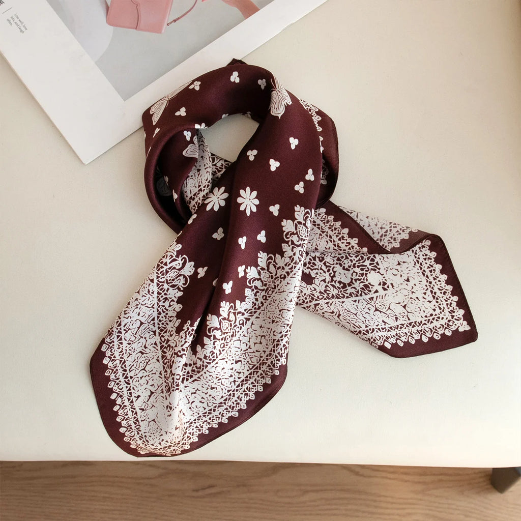 Silk Square Scarf label with butterfly border detail