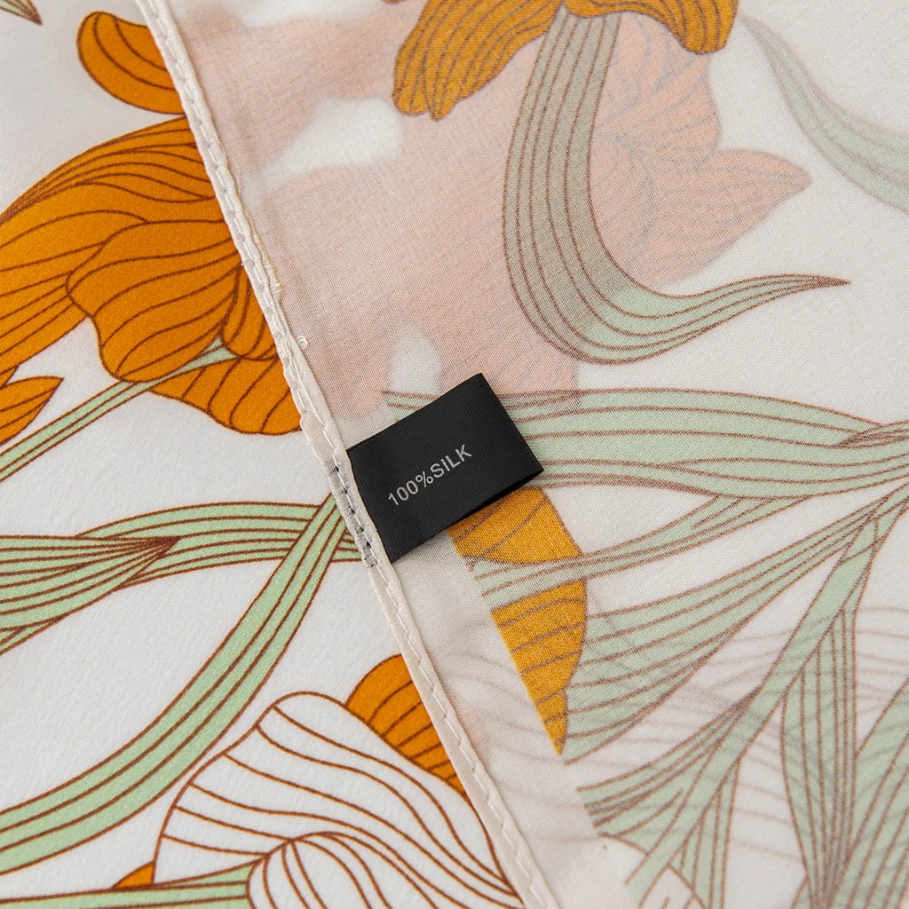 Silk Square Scarf label with floral line detail