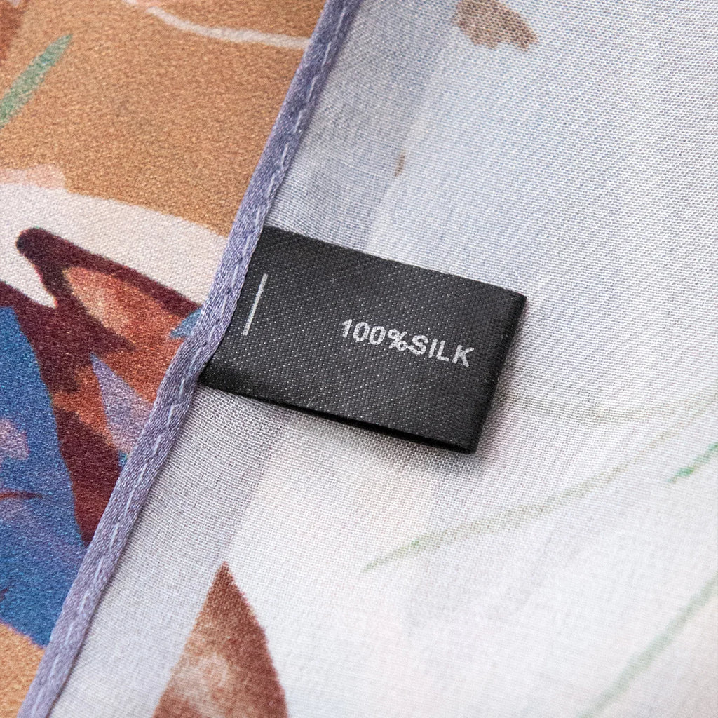 Silk Square Scarf label with floral print detail