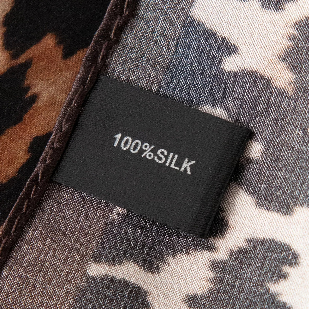 Silk Square Scarf label with mini leopard print